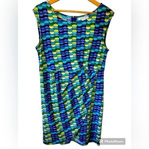 Liz Claiborne Dress, Blue, Green Yellow, Black, Medium